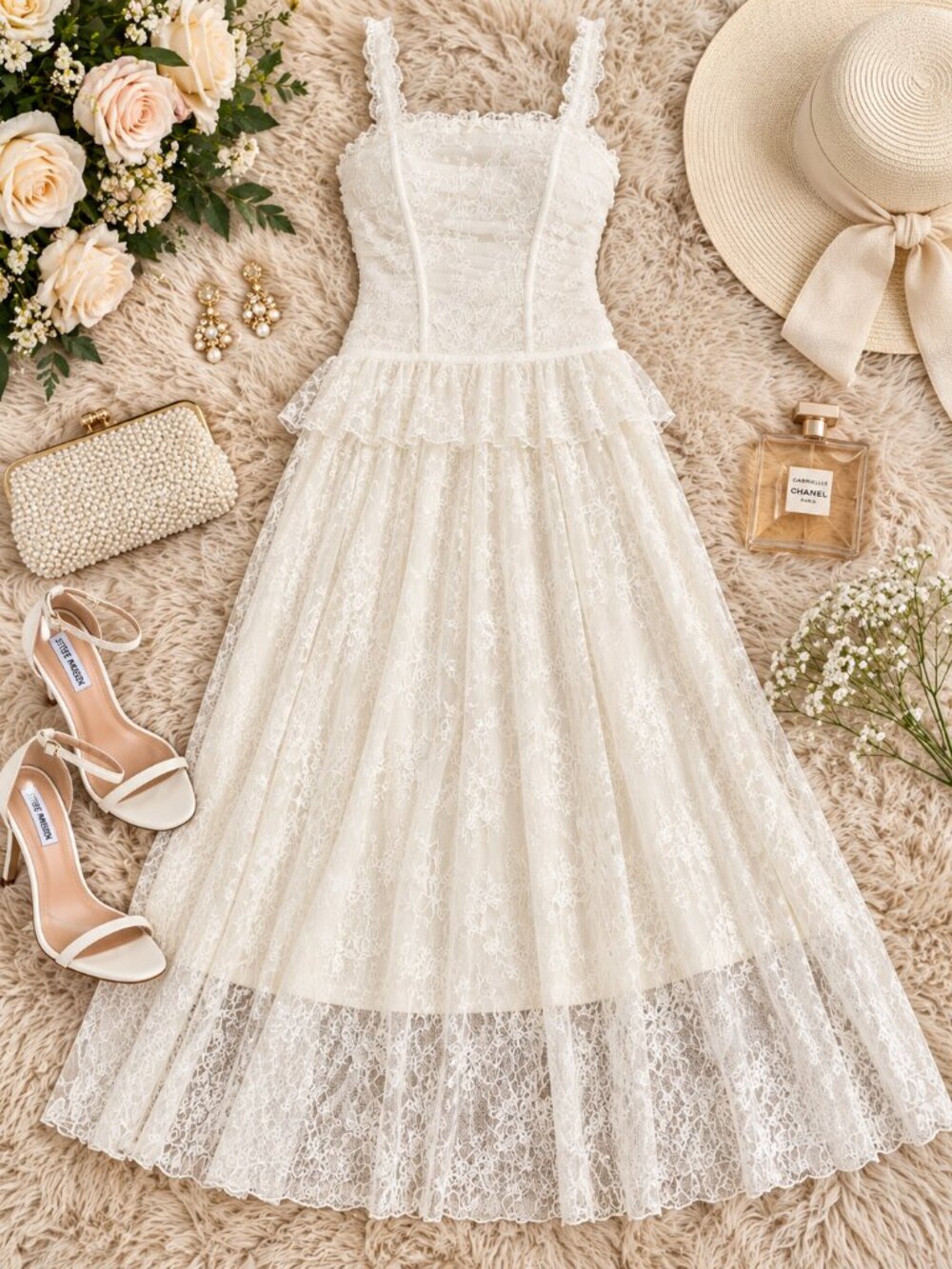 Steve Madden Ivory Chantilly Lace Corset Midi Dress 12 NWT